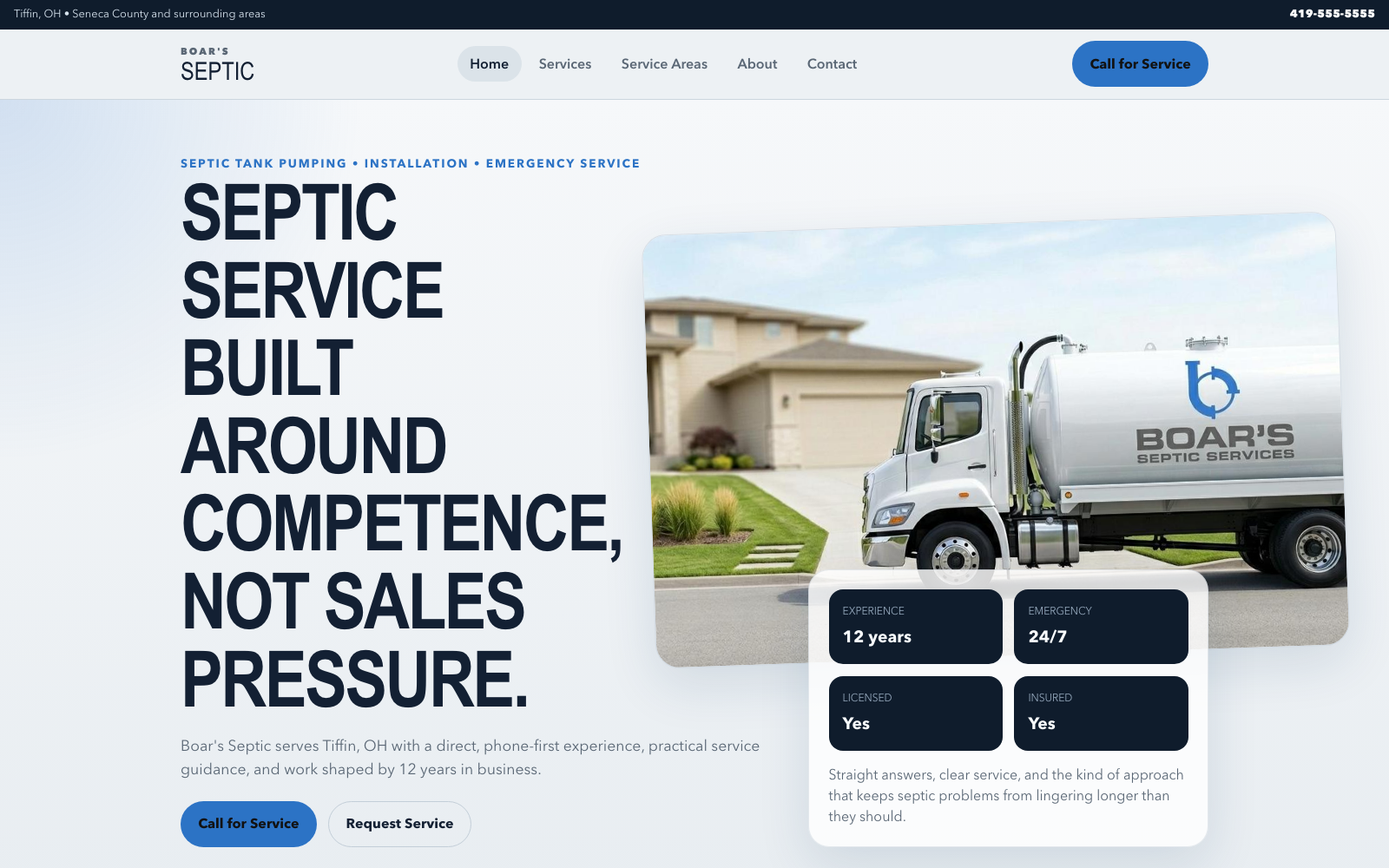 Boars Septic Demo Site screenshot